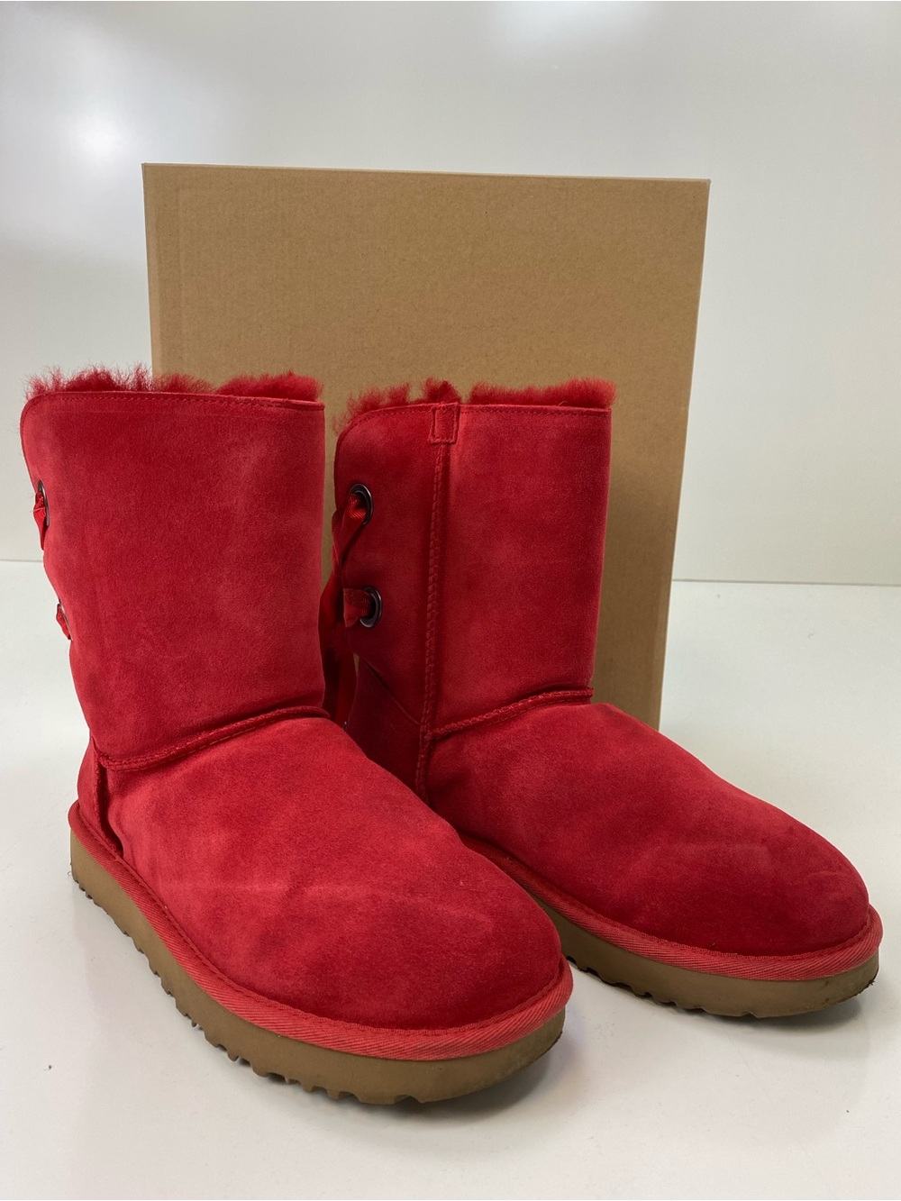 UGG Red Suede Fleece-Lined Mid-Calf Boots